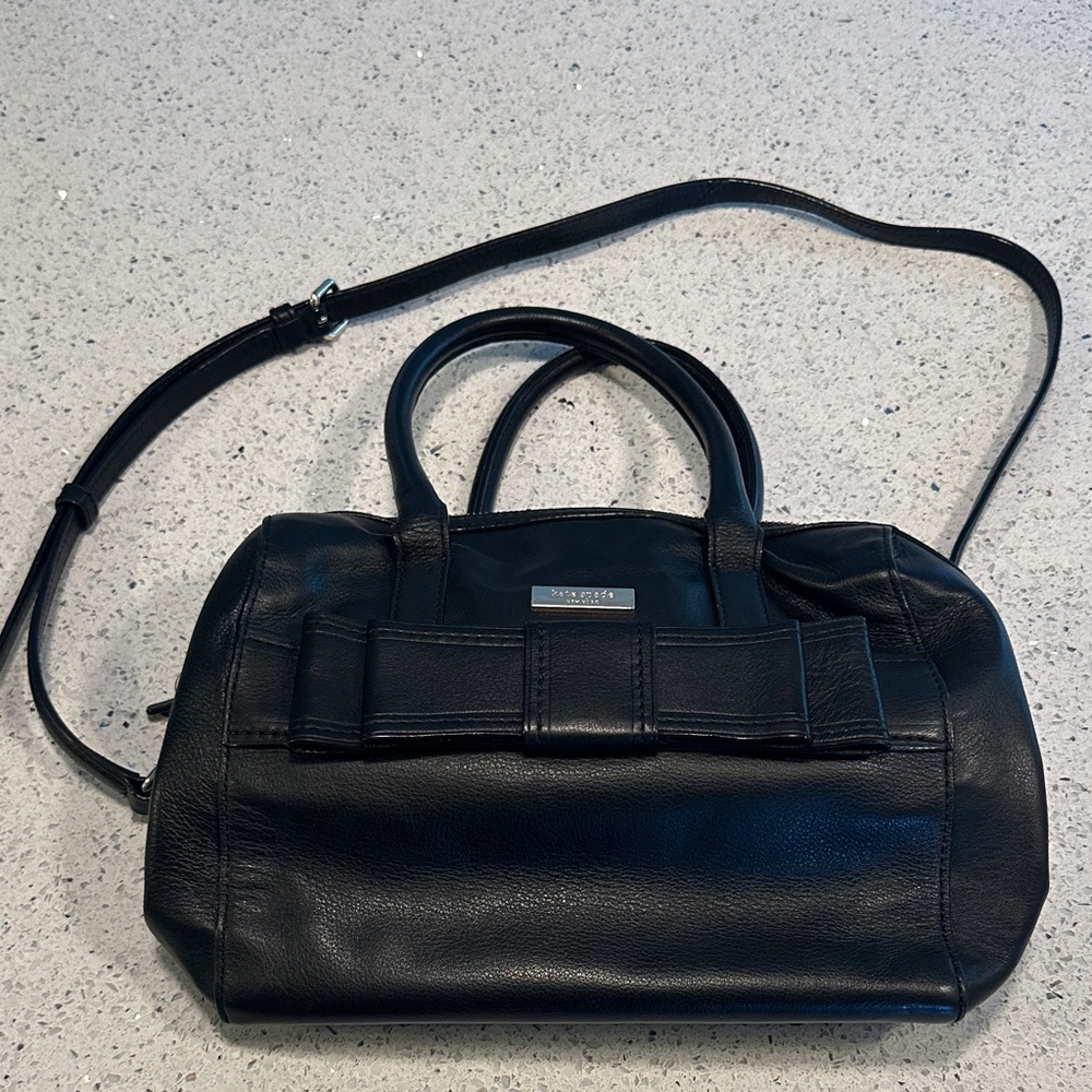 kate spade Black Leather Satchel with Front Bow